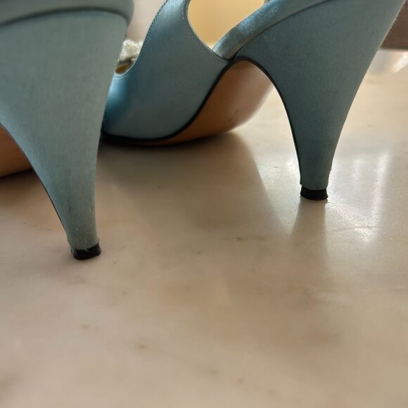 Bruno Magli Light Blue Satin Slingback Heel | Beaded Embellished Pointed Toe 8 B - Picture 11 of 12